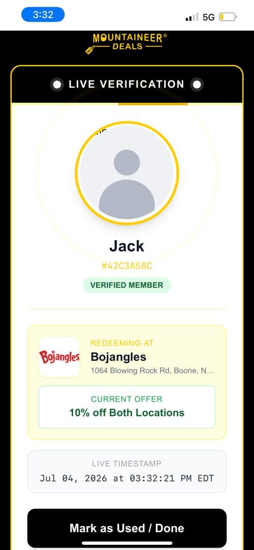 Live verification pass shown to the cashier